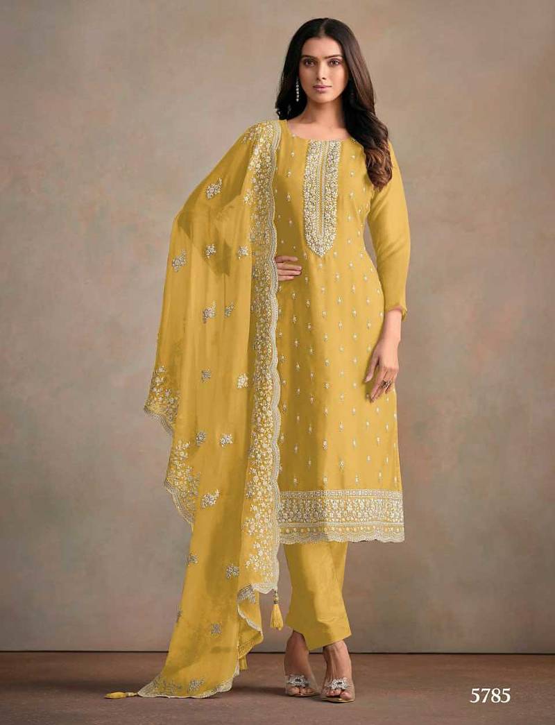 Yellow organza kurta set with santoon bottom & dupatta