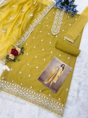 Yellow organza kurta set with santoon bottom & dupatta 2