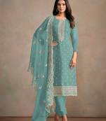 Aqua green organza kurta set with santoon bottom & dupatta