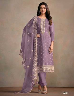 Lavender organza kurta set with santoon bottom & dupatta 1