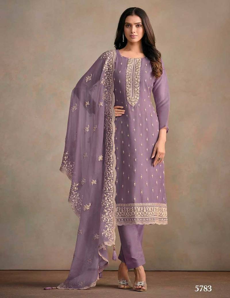 Lavender organza kurta set with santoon bottom & dupatta