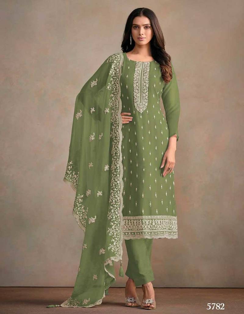 Sage green organza kurta set with santoon bottom & dupatta