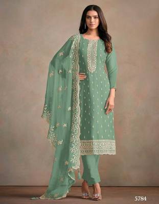 Mint green organza kurta set with santoon bottom & dupatta 1