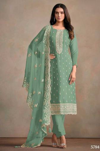 Mint green organza kurta set with santoon bottom & dupatta
