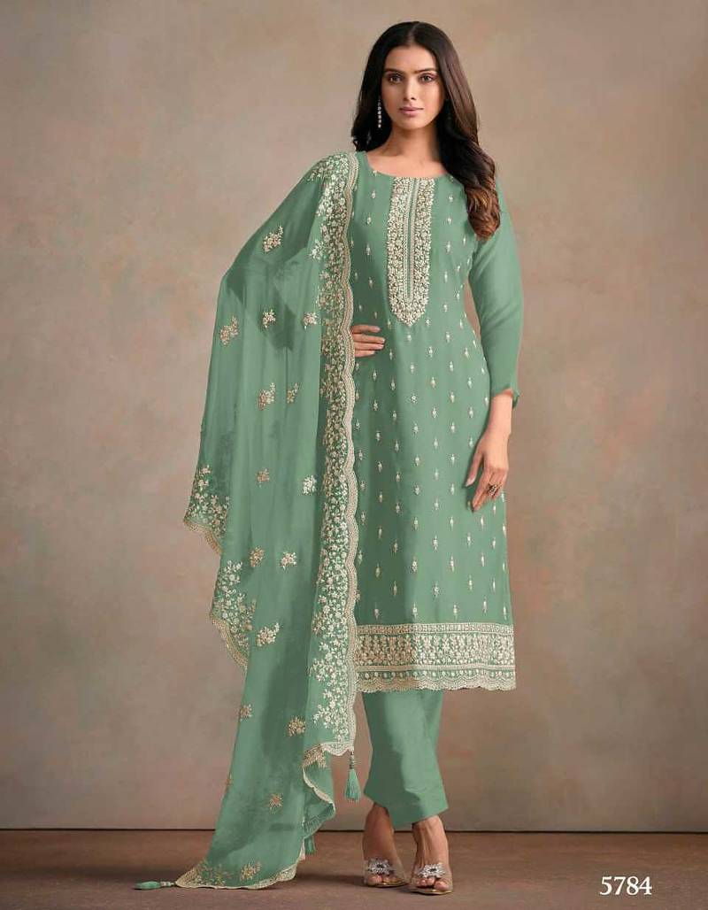 Mint green organza kurta set with santoon bottom & dupatta