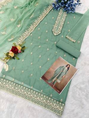 Mint green organza kurta set with santoon bottom & dupatta 2