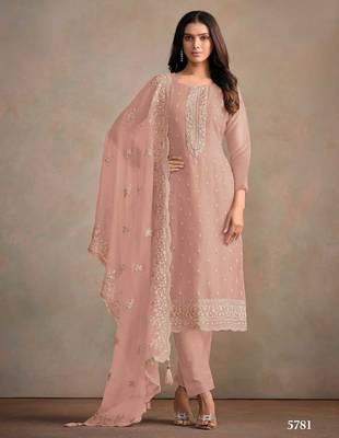 Peach organza kurta set with santoon bottom & dupatta 1