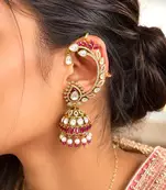 Kundan Ear Cuff Earrings, Indian Bridal Ear Crawler, Gold Wedding Jewelry