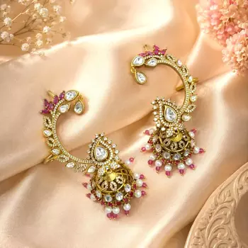 Kundan Ear Cuff Earrings, Indian Bridal Ear Crawler, Gold Wedding Jewelry 2