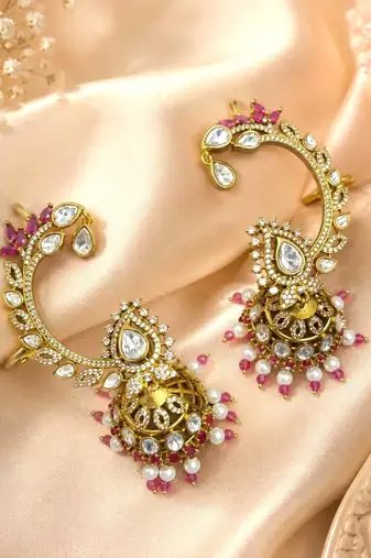 Kundan Ear Cuff Earrings, Indian Bridal Ear Crawler, Gold Wedding Jewelry