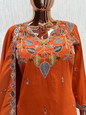 premium rust orange embroidered pakistani suit with dupatta  designer ethnic wear 4
