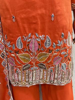premium rust orange embroidered pakistani suit with dupatta  designer ethnic wear 5