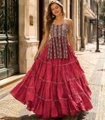 Red Cotton Readymade Navratri Lehenga Choli with Kutchi & Patchework