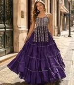 Violet Cotton Readymade Navratri Lehenga Choli with Kutchi & Patchework