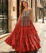 Rust Cotton Readymade Navratri Lehenga Choli with Kutchi & Patchework