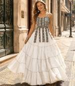 White Cotton Readymade Navratri Lehenga Choli with Kutchi & Patchework