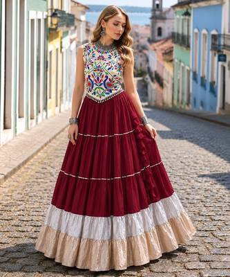 Maroon Rayon Readymade Navratri Lehenga Choli with Kutchi Work 1