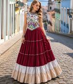 Maroon Rayon Readymade Navratri Lehenga Choli with Kutchi Work