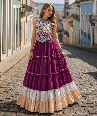 Purple Rayon Readymade Navratri Lehenga Choli with Kutchi Work 1