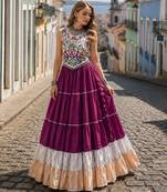 Purple Rayon Readymade Navratri Lehenga Choli with Kutchi Work