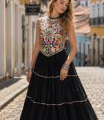Black Rayon Readymade Navratri Lehenga Choli with Kutchi Work