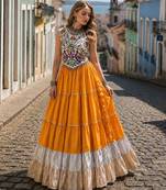 Yellow Rayon Readymade Navratri Lehenga Choli with Kutchi Work