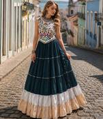 D Green Rayon Readymade Navratri Lehenga Choli with Kutchi Work