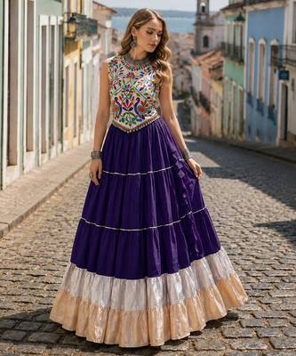 Violet Rayon Readymade Navratri Lehenga Choli with Kutchi Work 1