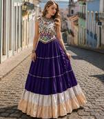 Violet Rayon Readymade Navratri Lehenga Choli with Kutchi Work