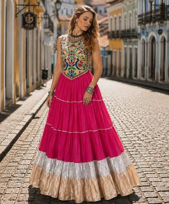 Rani Rayon Readymade Navratri Lehenga Choli with Kutchi Work 1