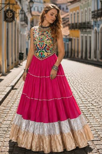 Rani Rayon Readymade Navratri Lehenga Choli with Kutchi Work