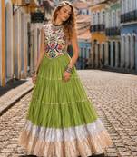 Green Rayon Readymade Navratri Lehenga Choli with Kutchi Work
