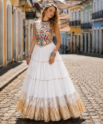 White Rayon Readymade Navratri Lehenga Choli with Kutchi Work 1