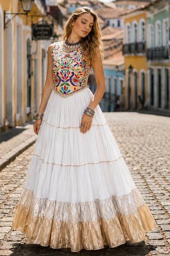 White Rayon Readymade Navratri Lehenga Choli with Kutchi Work
