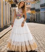 White Rayon Readymade Navratri Lehenga Choli with Kutchi Work