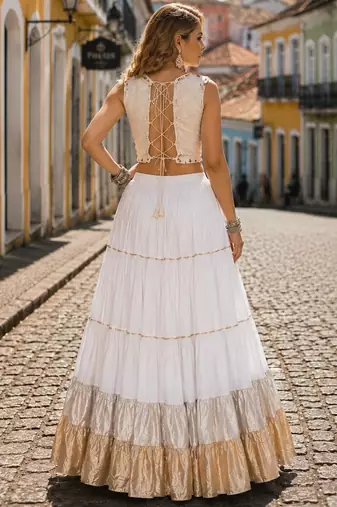 White Rayon Readymade Navratri Lehenga Choli with Kutchi Work