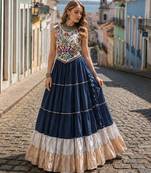 Teal Rayon Readymade Navratri Lehenga Choli with Kutchi Work