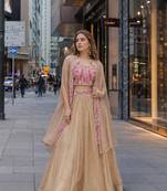 Cream Silk Readymade Lehenga Choli with Embroidery & Beards Work