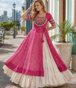 Rani&White Cotton Readymade Navratri Lehenga Choli with Bandhej & Patchework