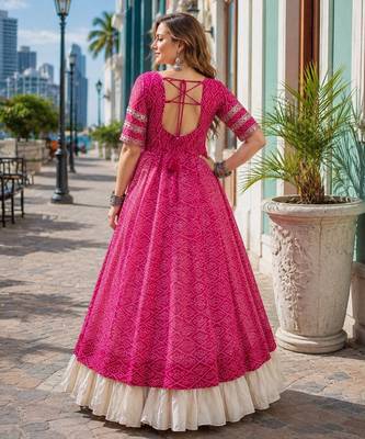 Rani&White Cotton Readymade Navratri Lehenga Choli with Bandhej & Patchework 3
