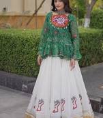 kora cotton bandhani lehenga choli with gota lace & kutchi gamthi patchwork - full stitched free size