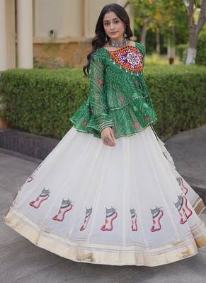 kora cotton bandhani lehenga choli with gota lace & kutchi gamthi patchwork - full stitched free size 2