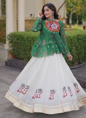 kora cotton bandhani lehenga choli with gota lace & kutchi gamthi patchwork - full stitched free size 5