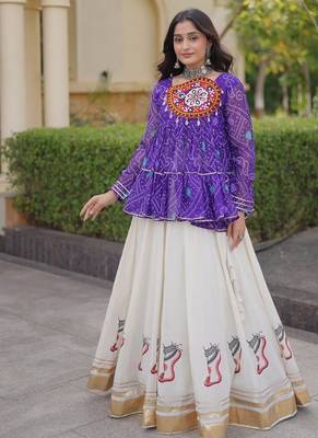 kora cotton bandhani lehenga choli with gota lace & kutchi gamthi patchwork - full stitched free size 1