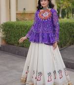 kora cotton bandhani lehenga choli with gota lace & kutchi gamthi patchwork - full stitched free size