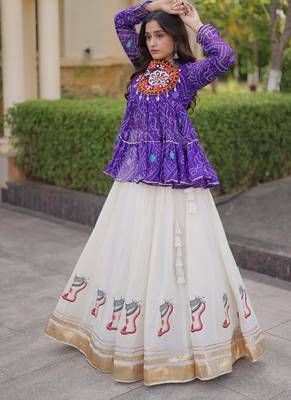kora cotton bandhani lehenga choli with gota lace & kutchi gamthi patchwork - full stitched free size 3