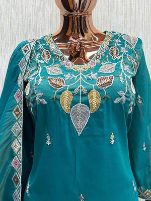 premium teal embroidered pakistani suit with dupatta  designer salwar kameez set 4