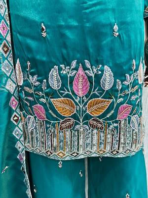 premium teal embroidered pakistani suit with dupatta  designer salwar kameez set 5