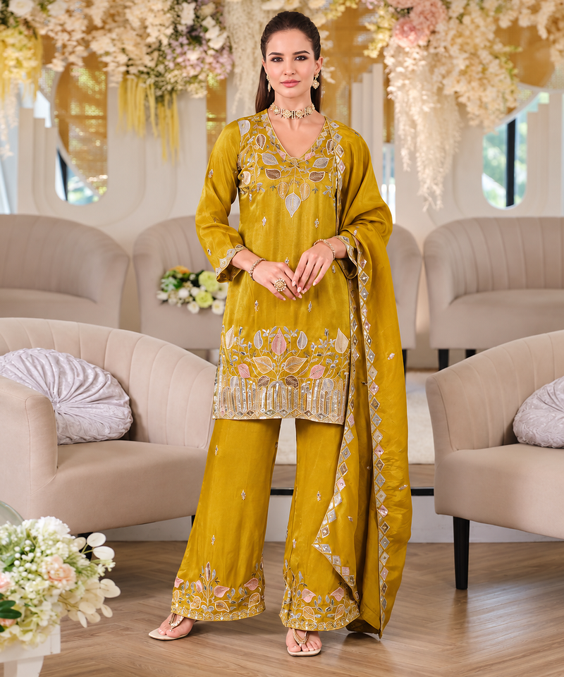 premium mustard yellow embroidered pakistani suit with dupatta  designer salwar kameez set