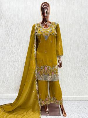 premium mustard yellow embroidered pakistani suit with dupatta  designer salwar kameez set 3